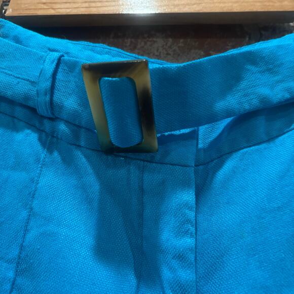 VERONICA BEARD Makayla Belted Linen Shorts Turquoise Blue Size 6 - Picture 6 of 10
